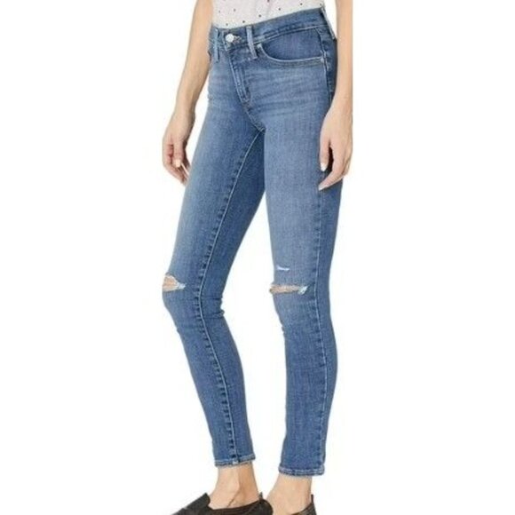 Levi's Womens 311 Shaping Skinny Jeans Sz 32 Distressed Mid-Rise Medium Wash Den - Picture 1 of 4